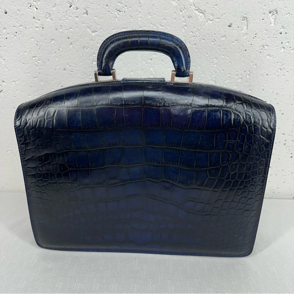 Bosca Blue Alligator Leather Partners Briefcase and Key - Picture 6 of 16